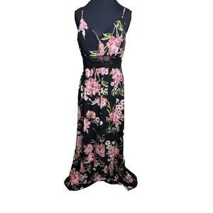 Lily Rose Women's‎ Black Pink Floral Maxi Dress Boho Romantic Festival Size L.